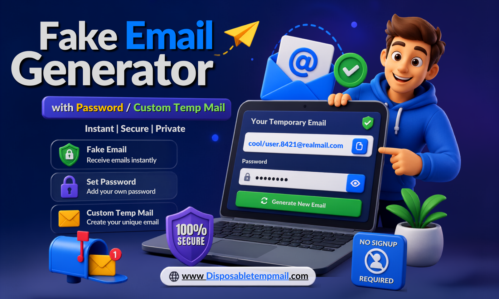 Fake Email Generator with Password | Custom Temp Mail